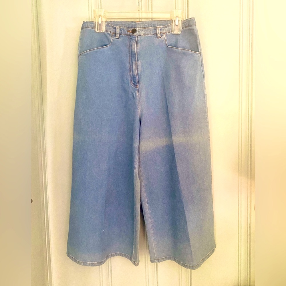 💎DENIM & CO.💎 WIDE LEG FLARE GAUCHO HIGH-RISE ELASTIC SIDE WAIST JEANS🦋